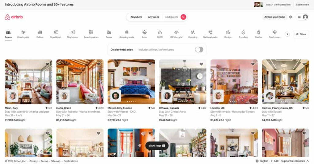 Image of Airbnb homepage