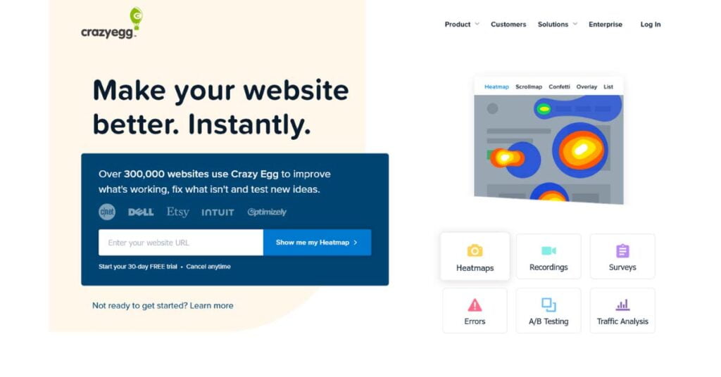 Image of Crazyegg homepage