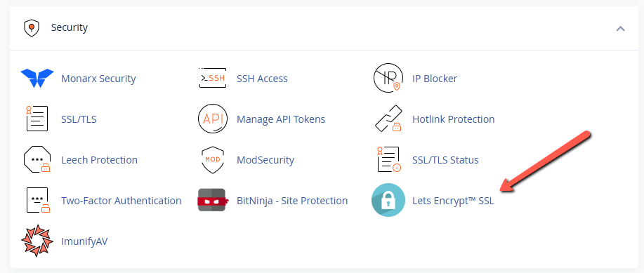 Image of Lets Encrypt SSL icon in cPanel control panel