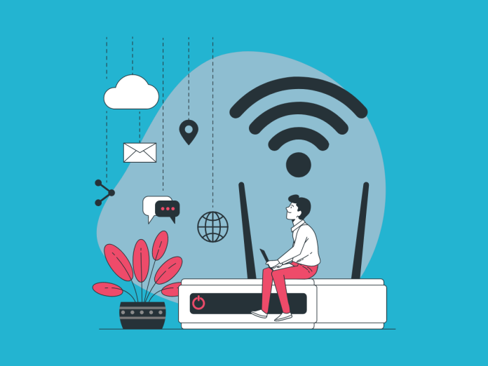 Image of WiFi router and other devices connected to the Internet using IPv4 vs IPv6