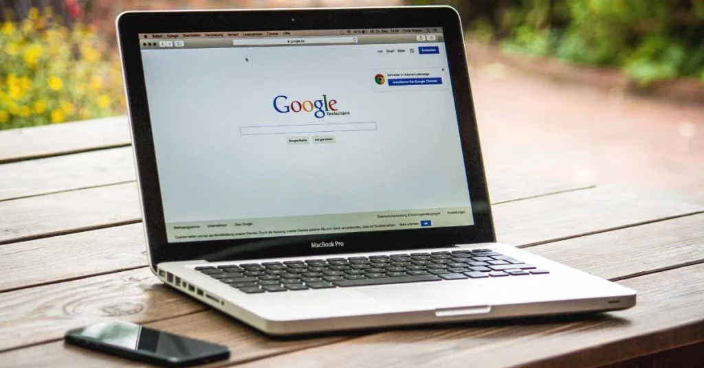 Image of laptop with Google search engine on the screen