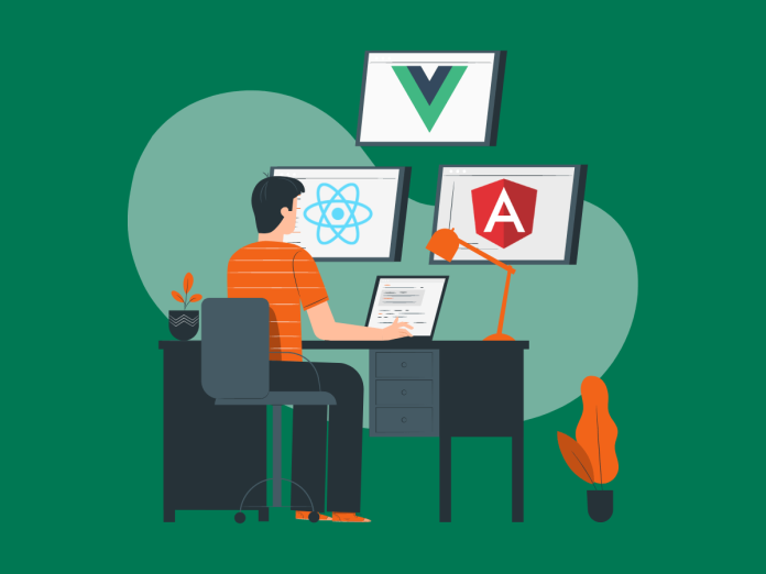 Image of person using front-end frameworks to build web app