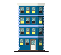 Image of blue apartment representing WordPress hosting