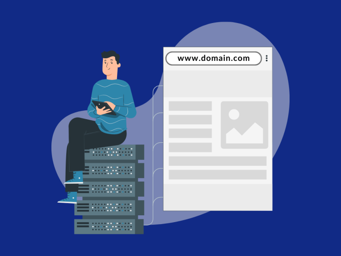 Image of person sittingon a web server while viewing a website to understand domain vs hosting