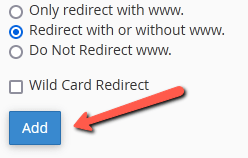 Select Add to complete the domain redirect