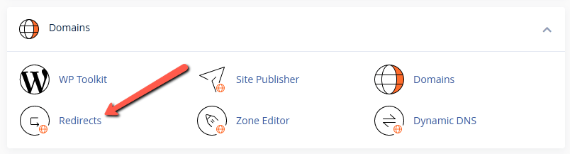 Select redirects from the cPanel domain section