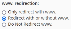 Select whether to redirect www or not