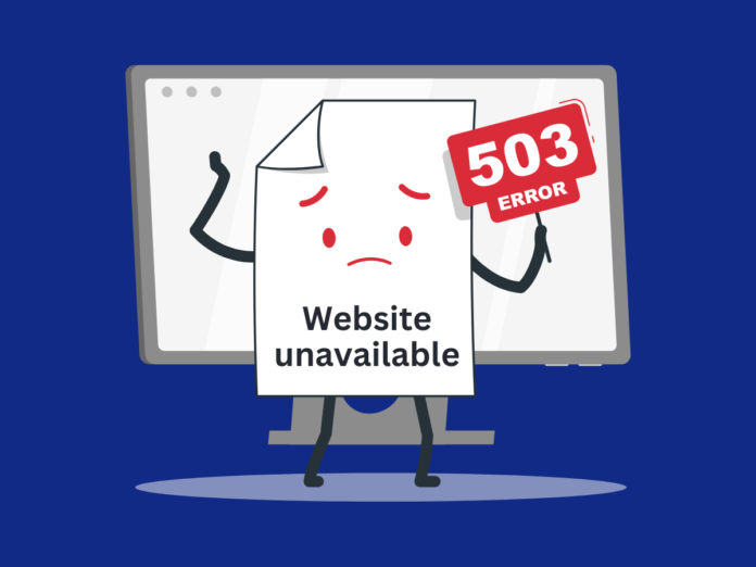 Image of webpage character showing that the website is down with an error message