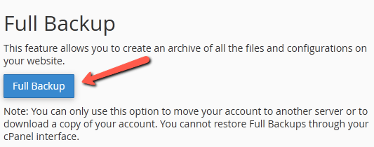 Select the full backup option