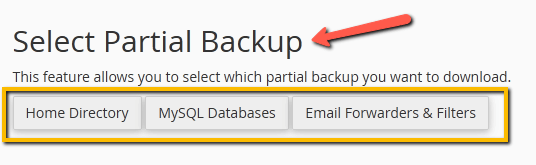 Specify the partial backup you wish to create