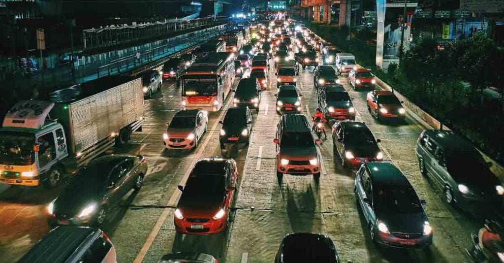 image of traffic jam at night representing slow bandwidth